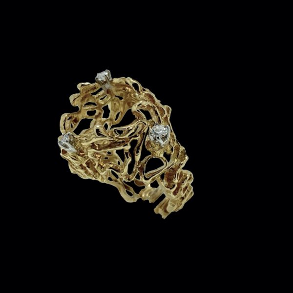 BAGUE GILBERT ALBERT AVEC PERLES INTERCHANGEABLES OR JAUNE 18K ET 3 DIAMANTS TAILLE 52 – Image 2