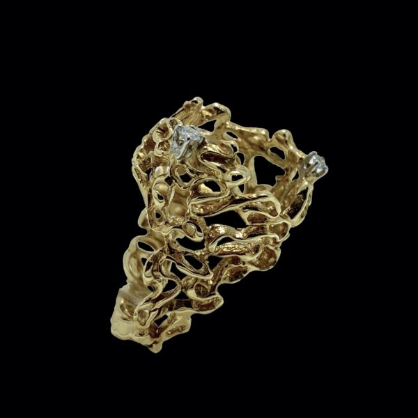 BAGUE GILBERT ALBERT AVEC PERLES INTERCHANGEABLES OR JAUNE 18K ET 3 DIAMANTS TAILLE 52 – Image 3