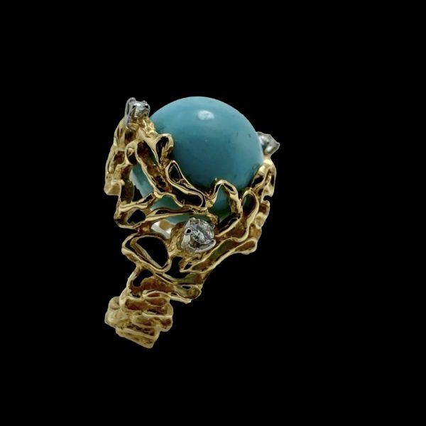 BAGUE GILBERT ALBERT AVEC PERLES INTERCHANGEABLES OR JAUNE 18K ET 3 DIAMANTS TAILLE 52 – Image 4