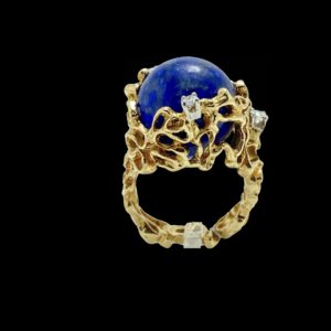 BAGUE GILBERT ALBERT AVEC PERLES INTERCHANGEABLES OR JAUNE 18K ET 3 DIAMANTS TAILLE 52