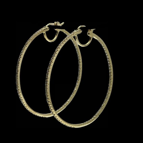 BOUCLES D'OREILLES CREOLES EN OR JAUNE 750 SERTIE DE 154 DIAMANTS – Image 2