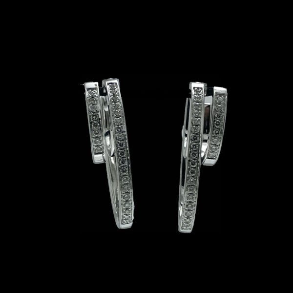 BOUCLES D'OREILLES DOUBLE CREOLES EN OR GRIS 750 SERTIE DE 27 DIAMANTS – Image 5
