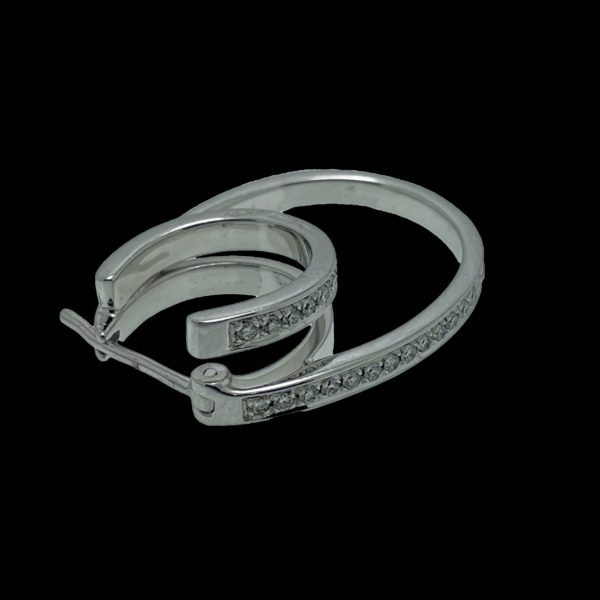 BOUCLES D'OREILLES DOUBLE CREOLES EN OR GRIS 750 SERTIE DE 27 DIAMANTS – Image 4