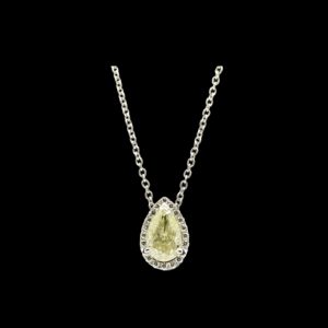 COLLIER-PENDENTIF  SOLITAIRE OR GRIS 18K/PALLADIE ET DIAMANT TAILLE POIRE 1CT. NATURAL FANCY YELLOW LONGUEUR 43CM