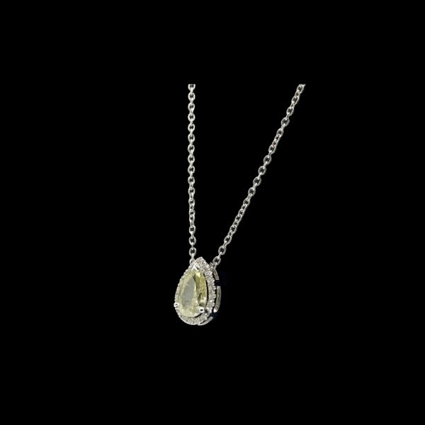 COLLIER-PENDENTIF  SOLITAIRE OR GRIS 18K/PALLADIE ET DIAMANT TAILLE POIRE 1CT. NATURAL FANCY YELLOW LONGUEUR 43CM – Image 3