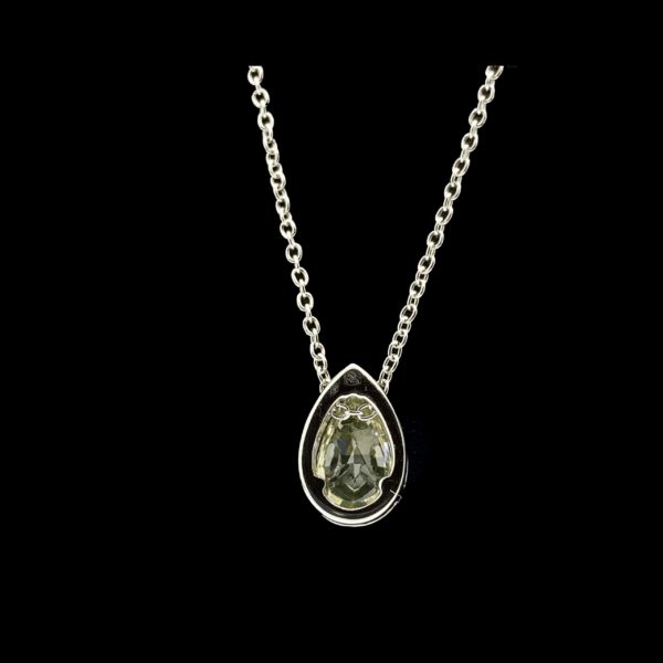 COLLIER-PENDENTIF  SOLITAIRE OR GRIS 18K/PALLADIE ET DIAMANT TAILLE POIRE 1CT. NATURAL FANCY YELLOW LONGUEUR 43CM – Image 4