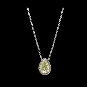COLLIER-PENDENTIF  SOLITAIRE OR GRIS 18K/PALLADIE ET DIAMANT TAILLE POIRE 1,17CT. NATURAL FANCY LIGHT YELLOW LONGUEUR 43CM