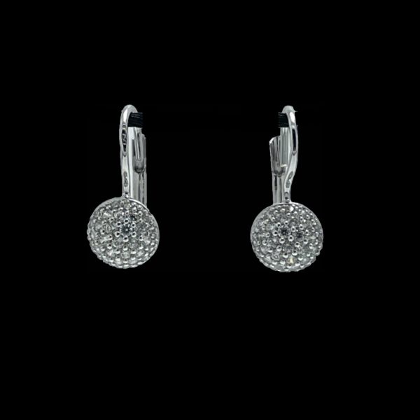 BOUCLES D'OREILLES EN OR GRIS BOUTONS SERTIES DE DIAMANTS