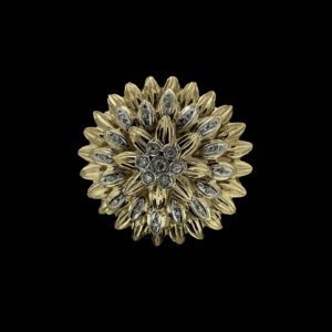 BROCHE FLEUR OR JAUNE & GRIS 18K/750 DIAMANTS