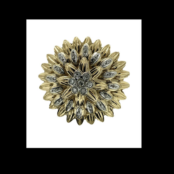 BROCHE FLEUR OR JAUNE & GRIS 18K/750 DIAMANTS – Image 3