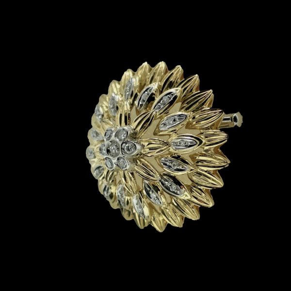 BROCHE FLEUR OR JAUNE & GRIS 18K/750 DIAMANTS – Image 2