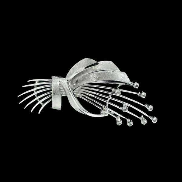 BROCHE RETRO BOUQUET OR GRIS 18K/750 ZIRCON