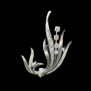 BROCHE RETRO ROSEAUX OR GRIS 18K/750 DIAMANTS