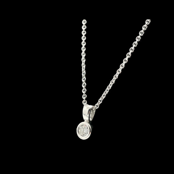 COLLIER-PENDENTIF  SOLITAIRE OR GRIS 18K ET DIAMANT