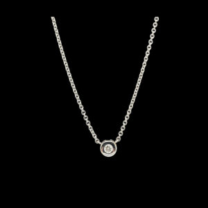 COLLIER-PENDENTIF  SOLITAIRE OR GRIS 18K ET DIAMANT