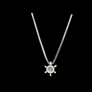 COLLIER-PENDENTIF  SOLITAIRE FLEUR OR GRIS 18K ET DIAMANT
