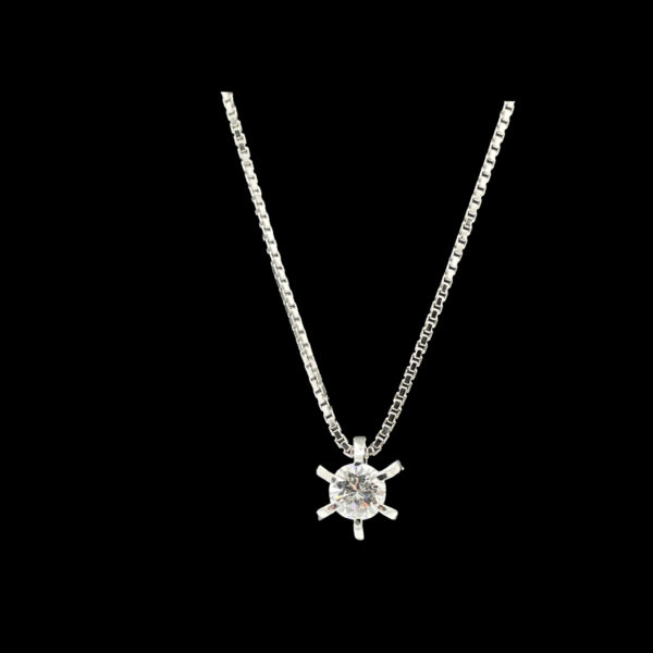 COLLIER-PENDENTIF  SOLITAIRE FLEUR OR GRIS 18K ET DIAMANT