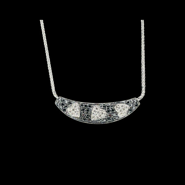 COLLIER-PENDENTIF COEURS OR GRIS 18K ET DIAMANT BLANC & NOIR – Image 2