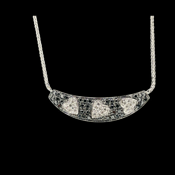 COLLIER-PENDENTIF COEURS OR GRIS 18K ET DIAMANT BLANC & NOIR