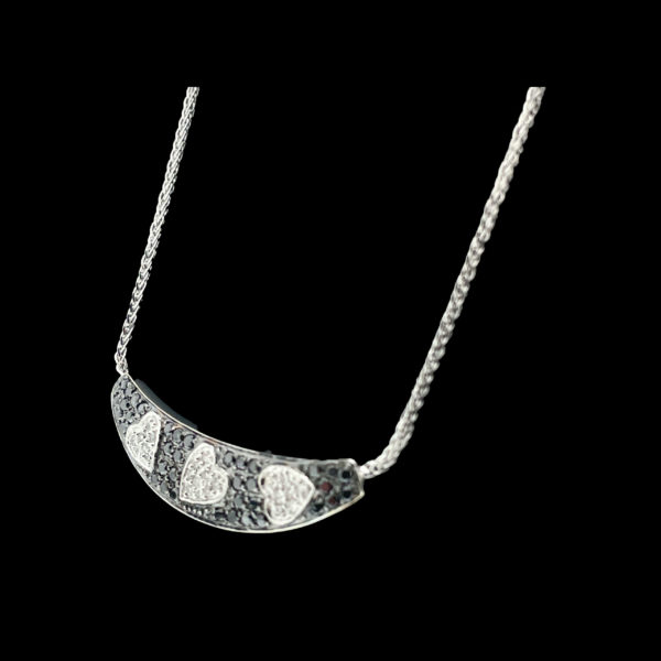 COLLIER-PENDENTIF COEURS OR GRIS 18K ET DIAMANT BLANC & NOIR – Image 3