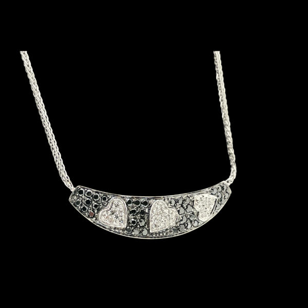 COLLIER-PENDENTIF COEURS OR GRIS 18K ET DIAMANT BLANC & NOIR – Image 4