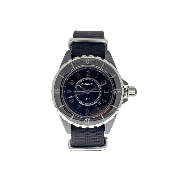 Chanel J12-G10 GLOSS CERAMIQUE NOIRE ACIER QUARTZ TAILLE 33X10,8MM REF. H4657