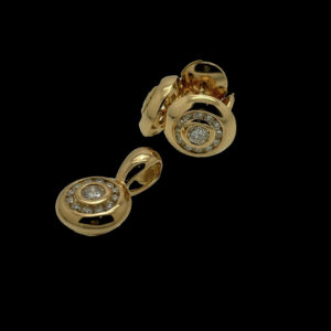 PARURE SOLEIL PENDENTIF & BOUCLES D'OREILLES OR JAUNE 18K ET 39 DIAMANTS