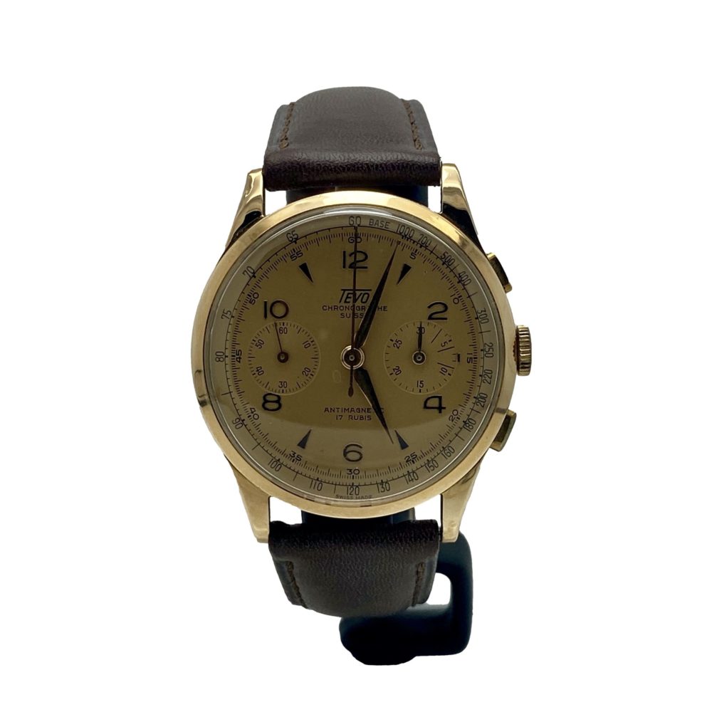 Montre Chronographe Suisse Vintage 17 Rubis Antimagnétique Or 18 Carats - Années 1940, Mécanique