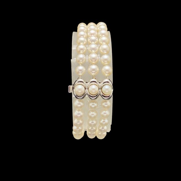 BRACELETS 3 RANGEES DE 30 PERLES EN OR GRIS