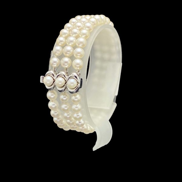 BRACELETS 3 RANGEES DE 30 PERLES EN OR GRIS – Image 2