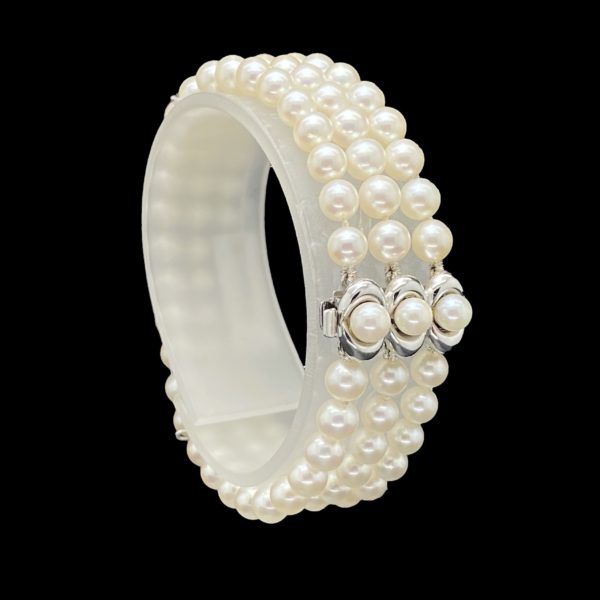BRACELETS 3 RANGEES DE 30 PERLES EN OR GRIS – Image 3