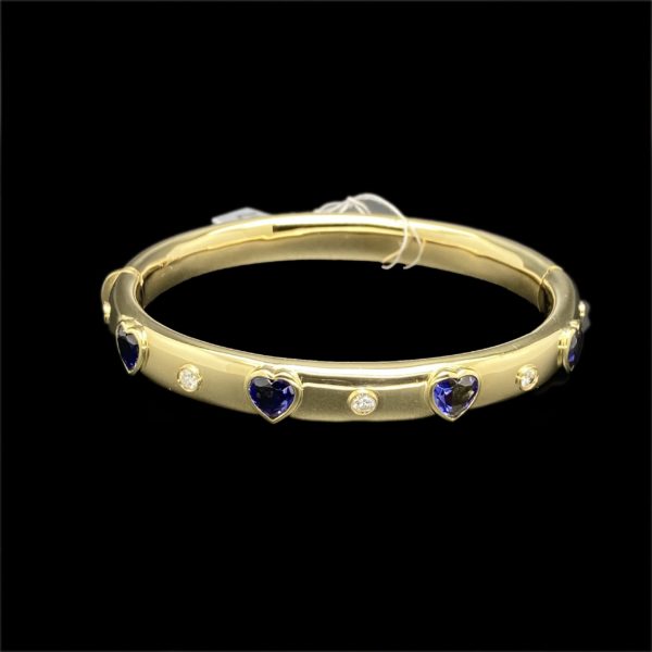 BRACELETS COEUR OR JAUNE 18K/750 SERTIE DIAMANTS ET SAPHIRS