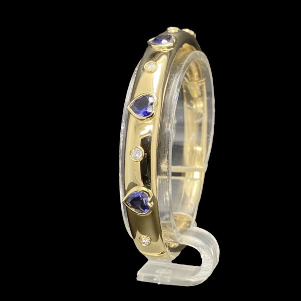 BRACELETS COEUR OR JAUNE 18K/750 SERTIE DIAMANTS ET SAPHIRS – Image 2