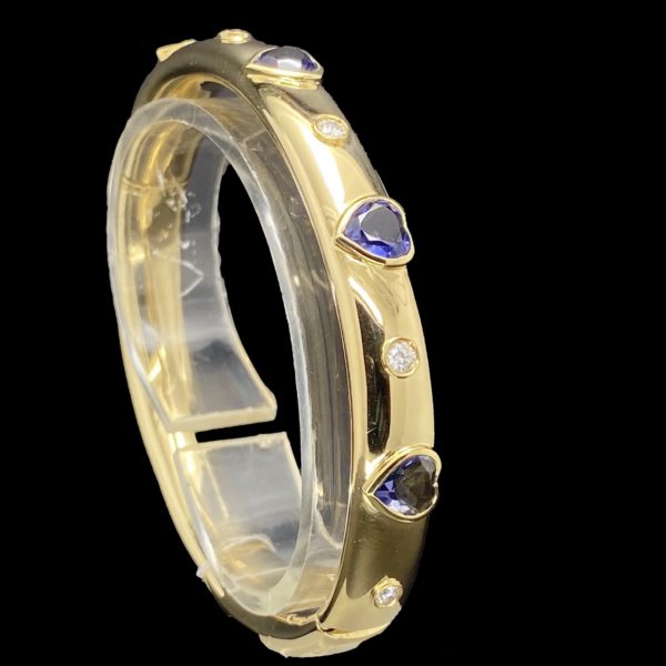 BRACELETS COEUR OR JAUNE 18K/750 SERTIE DIAMANTS ET SAPHIRS – Image 3