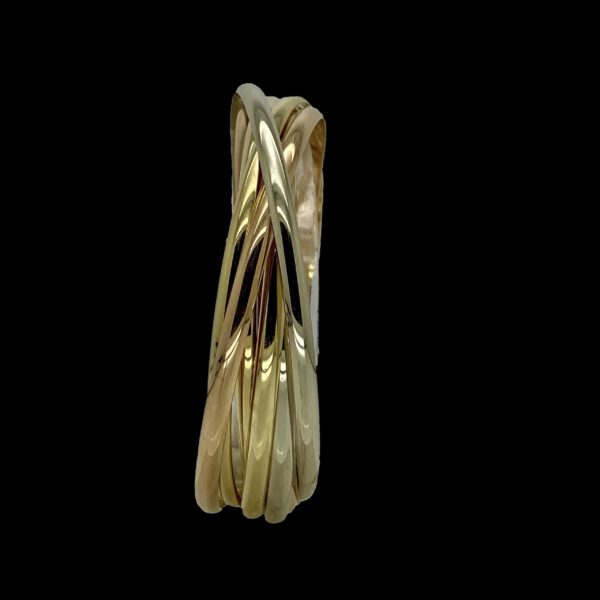 BRACELETS CARTIER TRINITY SEMAINIER 7 ANNEAUX ENTRELACES OR GRIS, JAUNE ET ROSE 18K/750 VINTAGE – Image 2