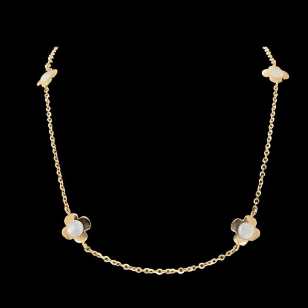 COLLIER-PENDENTIF OR ROSE 18K FLEURS ET NACRE – Image 2