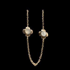 COLLIER-PENDENTIF OR ROSE 18K FLEURS ET NACRE