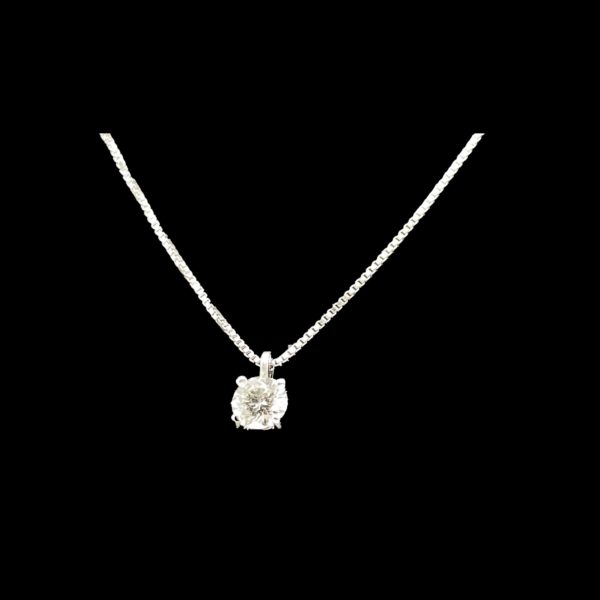 COLLIER-PENDENTIF  SOLITAIRE OR GRIS 18K ET DIAMANT DGI 0.33CTS – Image 2