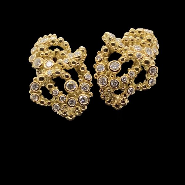 BOUCLES D'OREILLES GILBERT ALBERT COLLECTION CHAMPAGNE OR JAUNE 18K ET DIAMANTS