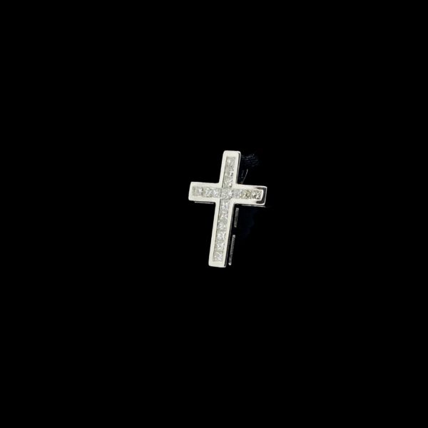 COLLIER-PENDENTIF  CROIX OR GRIS 18K ET DIAMANT TAILLE PRINCESSE 0,33Cts. – Image 5