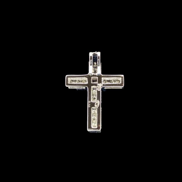 COLLIER-PENDENTIF  CROIX OR GRIS 18K ET DIAMANT TAILLE PRINCESSE 0,33Cts. – Image 4
