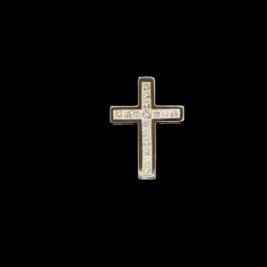 COLLIER-PENDENTIF  CROIX OR GRIS 18K ET DIAMANT TAILLE PRINCESSE 0,33Cts.
