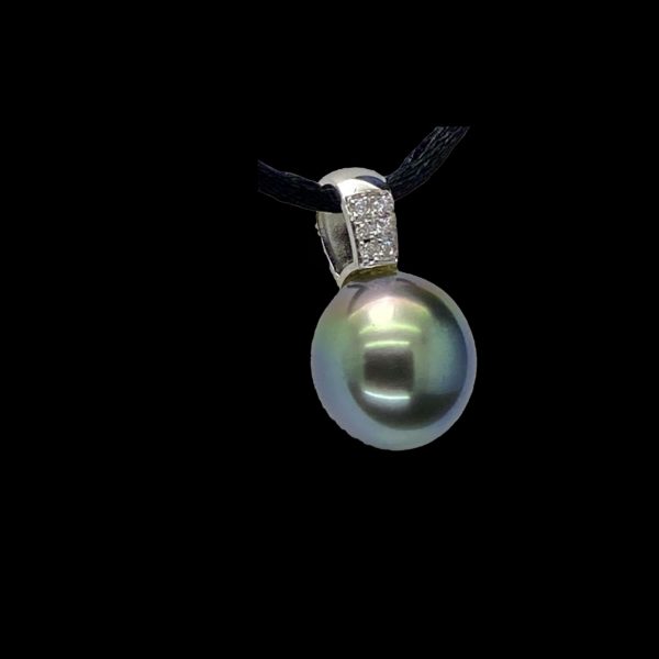 COLLIER-PENDENTIF PERLE GRISE DE TAHITI ET DIAMANT EN OR GRIS 18K – Image 2
