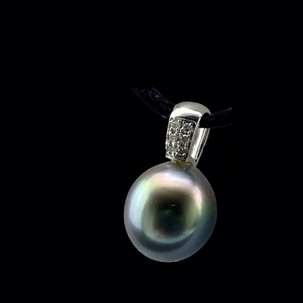 COLLIER-PENDENTIF PERLE GRISE DE TAHITI ET DIAMANT EN OR GRIS 18K – Image 3