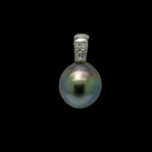 COLLIER-PENDENTIF PERLE GRISE DE TAHITI ET DIAMANT EN OR GRIS 18K