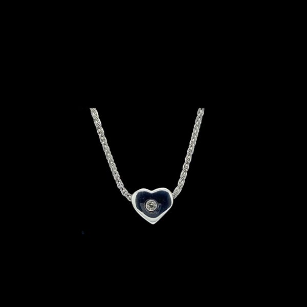 COLLIER-PENDENTIF  CHAINE COEUR OR GRIS 18K ET DIAMANT – Image 2