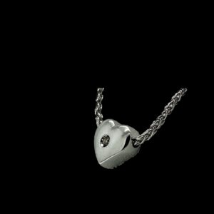 COLLIER-PENDENTIF  CHAINE COEUR OR GRIS 18K ET DIAMANT