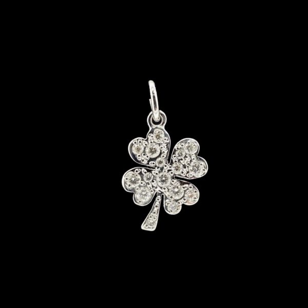 COLLIER-PENDENTIF  TREFLE A QUATRE FEUILLES "DODO" OR GRIS 18K ET DIAMANT – Image 3