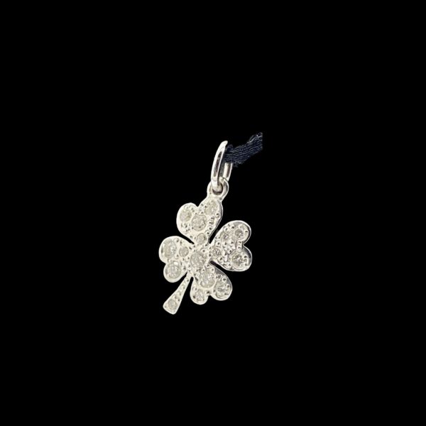 COLLIER-PENDENTIF  TREFLE A QUATRE FEUILLES "DODO" OR GRIS 18K ET DIAMANT – Image 2