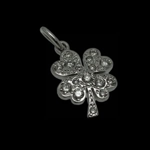 COLLIER-PENDENTIF  TREFLE A QUATRE FEUILLES "DODO" OR GRIS 18K ET DIAMANT